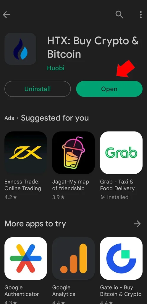 Mở app HTX trading